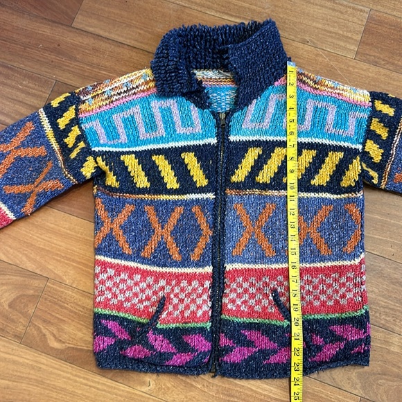 Hand knit Zip Up MultiColor Sweater - Picture 12 of 15